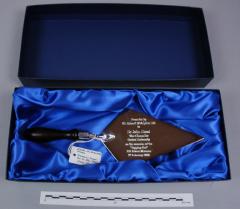 2006.78.1 Ceremonial trowel given to John Hood at the PRM topping-out ceremony